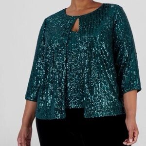 Alex Evenings Women's Green Sequin Twinset Plus